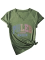 Detail of army green V-neck T-shirt showing heather texture and knotted hem style - S / Olive Green