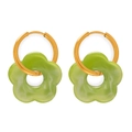 Minimalist gold-plated hoop earrings with fresh light green resin flower pendants - Light Green Earrings