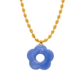 Elegant gold-plated chain necklace featuring a blue resin flower pendant for women - Blue Necklace
