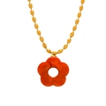 Gold beaded chain necklace with vibrant red resin flower pendant for a vintage look - Bright Red Necklace