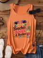 Canotta estiva arancione con grafica tropicale e accessori su pavimento in legno - Taglia S / Arancio chiaro