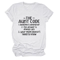 Detail of white cotton T-shirt featuring black The Aunt Code humorous printed text - White (Black Font)