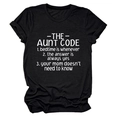 Detail of white The Aunt Code text print on a black crew neck short sleeve cotton T-shirt - Black (White Font)