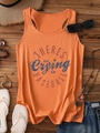Close-up of orange ribbed tank top with vintage There’s No Crying in Baseball slogan - Light Orange