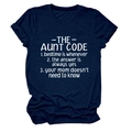 Detail of navy blue Aunt Code t-shirt with funny text print and cuffed short sleeves - Navy Blue (White Font)