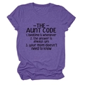 Detail of purple cotton blend T-shirt with black The Aunt Code slogan print - Purple (Black Text)
