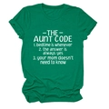 Detail of green crewneck T-shirt showing rolled sleeve and THE AUNT CODE print - Dark Green (White Font)