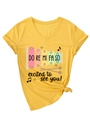 Dettaglio maglietta gialla scollo a V con xilofono arcobaleno e divertente slogan musicale - S / Giallo (Stampa Nera)