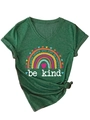 Détail du t-shirt à col en V avec l'imprimé In a world where you can be anything be kind - S / Vert Vintage