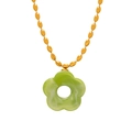 Titanium gold beaded chain necklace with green resin flower pendant for women - Light Green Necklace