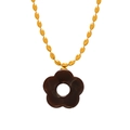 Chic dark brown resin flower pendant with a polished golden beaded chain necklace for women - Dark Brown Necklace