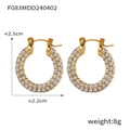Close-up of gold-plated hoop earrings with pave-set white zircons, size 2.5cm by 2.2cm - Gold Earrings (F083)