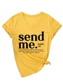 Close-up of bright yellow V-neck T-shirt with rolled sleeves and front knot detail - S / Yellow (Black Font)