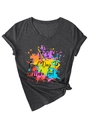 Detail of V-neck dark grey T-shirt with 'It's a Good Day To Make Art' print and side knot - S / Black Heather Grey