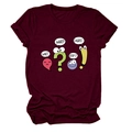 Détails des expressions de dessins animés et texte sur le t-shirt bordeaux col rond - S / Hauts / Bordeaux