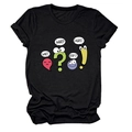 Gros plan d'un t-shirt noir affichant des personnages de dessins animés et des bulles - S / Hauts / Noir