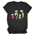 Détail de l'imprimé graphique dessin animé sur T-shirt en coton gris foncé avec bulles - S / Hauts / Gris Chiné Noir