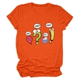 Détail de l'imprimé dessin animé et texte sur le t-shirt en coton orange pour femmes - S / Hauts / Orange