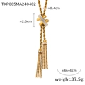Titanium steel braided necklace with rhinestone knot and long tassel fringe in gold finish - Gold Necklace (TXP005)