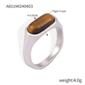 Anillo vintage de acero de titanio plateado con piedra ojo de tigre natural - US 6 / Color Acero