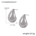 Silver teardrop stud earrings with rhinestone inlay in titanium steel finish - Edge Rhinestone Style (F1328) / Steel