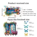 Size chart for 3D faux window wall sticker with floral butterfly motif 60x30cm - Blue Window Flower Butterfly (MS7129)