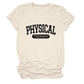 Dettaglio della stampa Physical Therapy su t-shirt in cotone bianco sporco a girocollo - S / Sabbia (Font Nero)