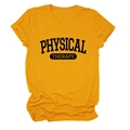 Dettaglio della t-shirt girocollo giallo senape con stampa nera Physical Therapy sul petto - S / Giallo Senape (Testo Nero)