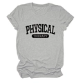 Detail of heather grey cotton T-shirt featuring black Physical Therapy lettering print - Light Gray (Black Font)