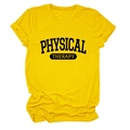 Close-up of bright yellow cotton t-shirt featuring black Physical Therapy text print - Yellow (Black Font)