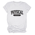 Close-up of the cotton fabric detail and black PHYSICAL THERAPY lettering on the white T-shirt - White (Black Font)