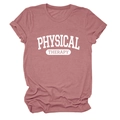Close-up of pink cotton t-shirt with Physical Therapy white letter print and rolled sleeves - Rose Gold (White Font)