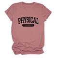 Detail of dusty rose T-shirt featuring black Physical Therapy text and soft texture - Rose Gold (Black Font)