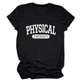 Detail of black cotton T-shirt featuring white Physical Therapy text print and round neck - Black (White Font)