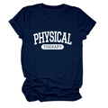 Detail of rolled sleeves and white Physical Therapy print on navy blue cotton T-shirt - Navy Blue (White Font)