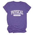 Detail of purple heather crew neck t-shirt with white Physical Therapy letter print - Purple (White Font)