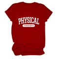Red physical therapy print crew neck cotton t-shirt for women with cuffed short sleeves - Red (White Font)