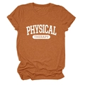 Detail of Physical Therapy letter print on cotton rust red crewneck t-shirt - Burnt Orange (White Font)