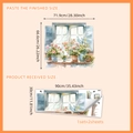 Watercolor arched window flower wall sticker set with plant pots and butterfly decals - Blue Shutter Window Rose (MS7646)