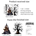 Halloween static window clings set with castle and bat motifs sizing 40x30cm per sheet - Set of 2 Sheets