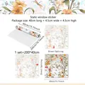 Size guide for colorful floral static window film showing roll and packaging dimensions - 40*200CM