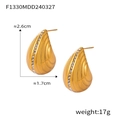 Elegant gold-plated titanium steel teardrop stud earrings with sparkling rhinestones - Spiral Texture Rhinestone Style (F1330) / Gold