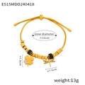 Gold plated titanium steel charm bracelet with dragonfly and four leaf clover charms - Clover Dragonfly Style (E515)
