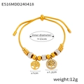 Gold-plated beaded bracelet with Tree of Life charms and sparkling rhinestone tubes - Double Tree of Life Style (E516)