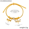 Gold adjustable bolo bracelet with dragonfly charms and pavé crystal cylinder beads - Double Dragonfly Style (E519)