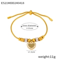 Adjustable gold snake chain bracelet with sparkling crystal beads and hollow heart pendant - Mesh Heart Style (E521)