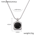 Minimalist titanium steel necklace with black agate teardrop pendant on silver snake chain - Steel Color Black Agate Necklace
