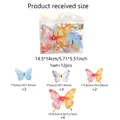 Detailed size guide for 12pcs 3D gold butterfly wall stickers showing various dimensions - Colorful Watercolor Gradient Style (PY3035)