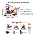 Halloween window stickers set featuring cartoon witch, pumpkin, cat and castle patterns - 3 Sheets Set (20*30cm)