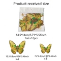 Detailed size guide of 12pcs gold 3D butterfly wall stickers with holographic texture - Golden Iridescent Style (PY3029)